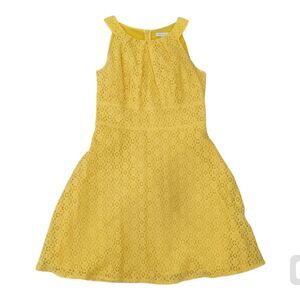 New York & Company yellow lace eyelet Easter dress fit flare size XS 2